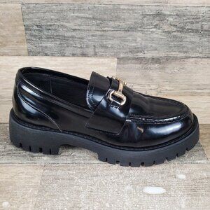 Steve Madden Lando Womens Shoes Sz 8 M Black Leather Tailored Lug Sole Loafer